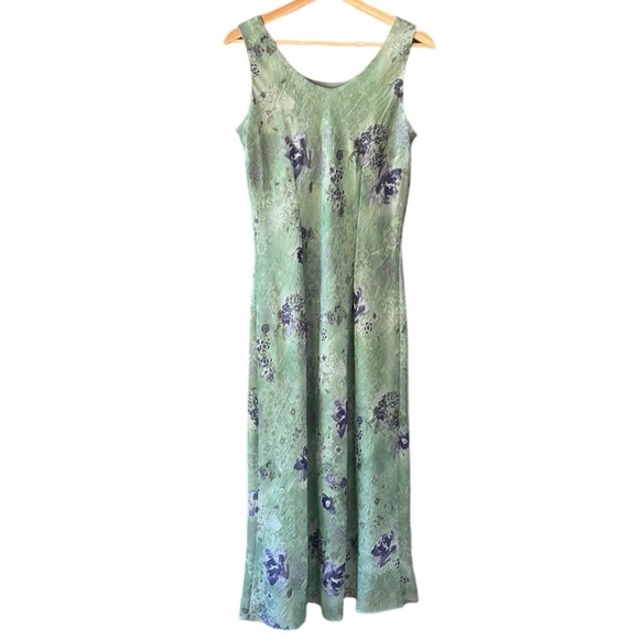 karin stevens Dresses & Skirts - Vintage Y2K Karin Stevens 12 Crinkled Floral Sheath Maxi Dress Sage Purple Fairy